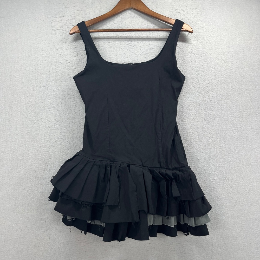 PrettyLittleThing Dress Womens 10 Black Ruffle Hem Mini Sleeveless Goth Grunge